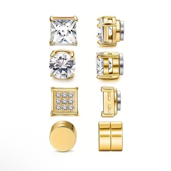 4 pair magnetic stud earrings for men no piercings - Picture 1 of 2